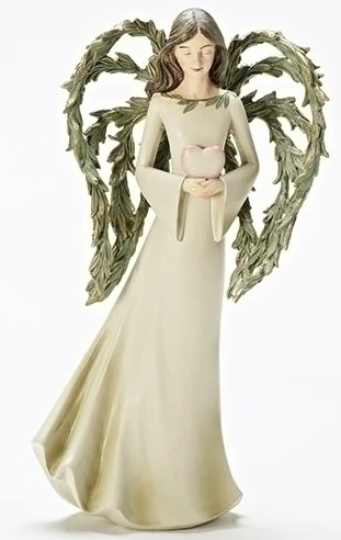 Set of 2 “Tree of Life”  Ivory Angel with Green Leaf Wings Figurine 15” - 32625510