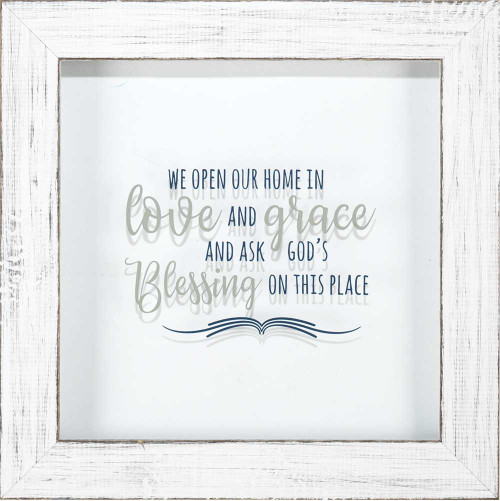 Love And Grace God's Blessing On This Place Sign Plaque Wall Art; 12" x 12"  Wood Frame, White