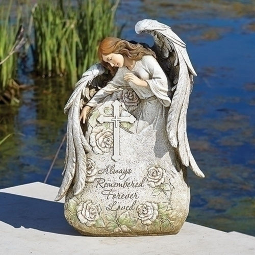 16" White and Green Memorial Angel Garden Statue