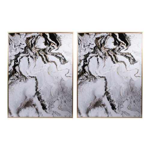 Set of 2 White Modern Chic Style Marble Design Rectangular Wall Art Decor 40" x 30.5"