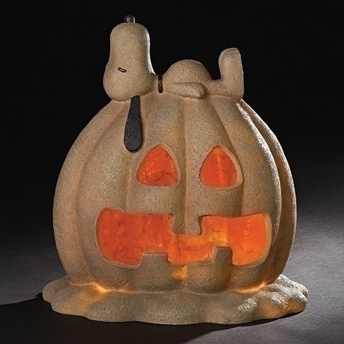 18" Beige and Stone Finish Orange Snoopy Jack-O-Lantern Halloween Decoration