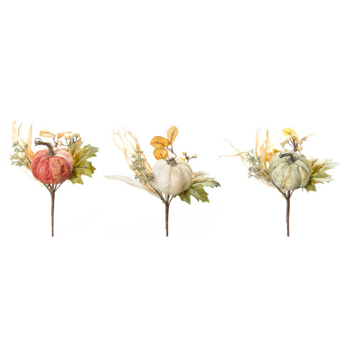 Set of 4 White and Orange Pumpkin Design Polyester Picks