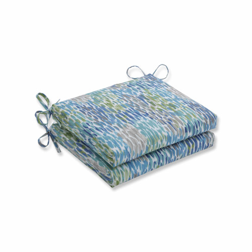 Set of 2 Blue and White Contemporary Squared Corners Seat Cushions 18.5"