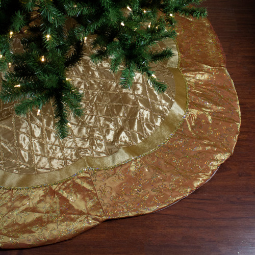 72" Gold Quilted Christmas Tree Skirt with Iridescent Sequins