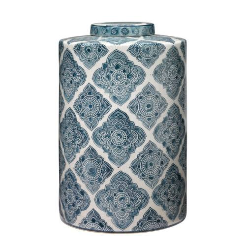 13" Blue and White Floral Pattern Ceramic Large Oran Canisters