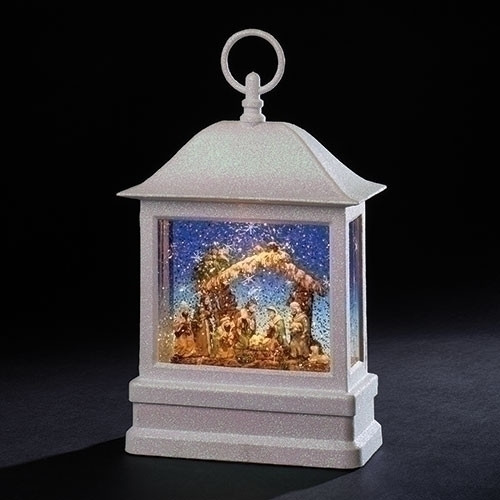 11” White Rectangle Holy Family Swirl Lantern B/O LED