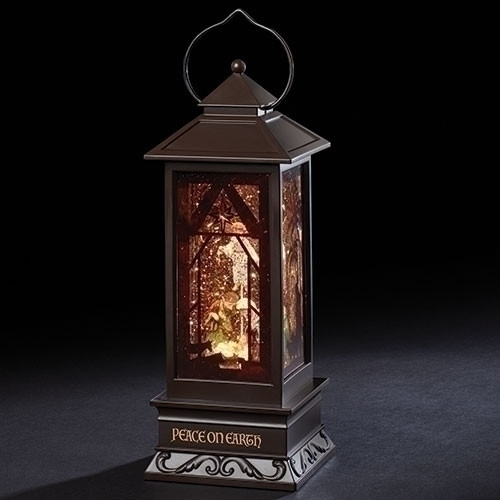 11” Holy Family Swirl Lantern Cut Out Wise Men and Shepherds LED