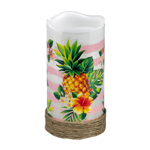 Set of 4 Yellow and Green Pineapple Themed LED Candle 6"