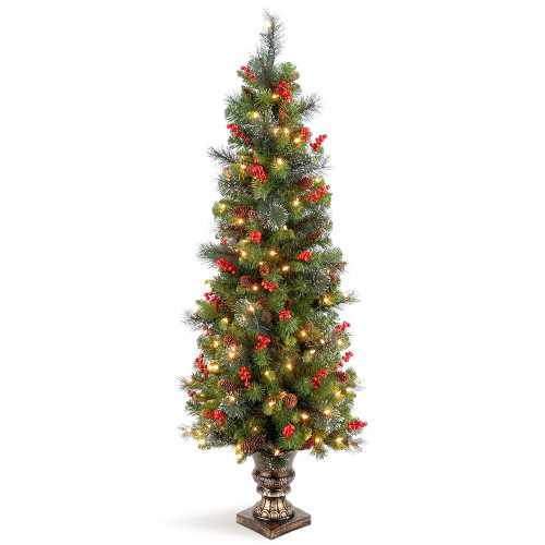 5' Pre-lit Potted Crestwood Spruce Medium Artificial Christmas Tree – Clear Lights