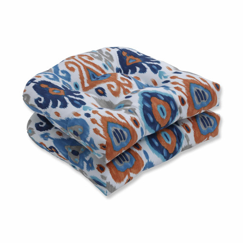 Set of 2 Subtly Colored Ikat Pattern Outdoor Patio Wicker Loveseat Cushions 19"
