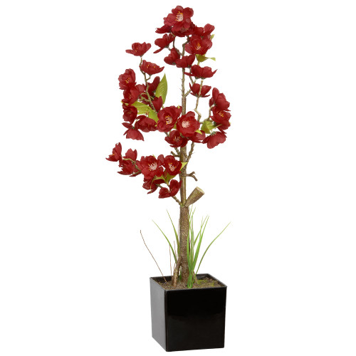 20" Potted Artificial Cherry Blossom Flower Arrangement in Black Square Pot