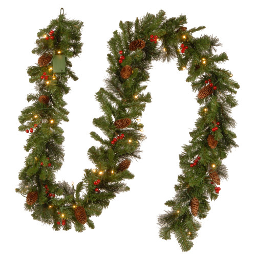 9' x 10" Pre-Lit Crestwood Spruce Artificial Christmas Garland, Warm White LED Lights