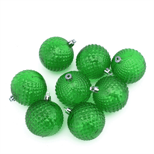 8ct Transparent Green Shatterproof Diamond Cut Christmas Ball Ornaments 2.5"