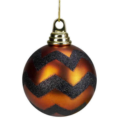 2-Finish Brown and Black Chevron Shatterproof Christmas Ball Ornament 4" (100mm)