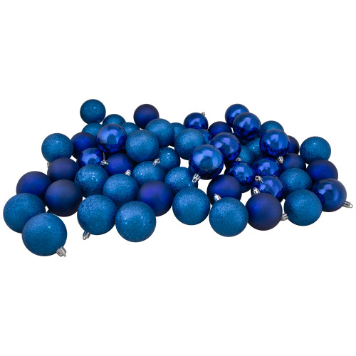 60ct Royal Blue Shatterproof 4-Finish Christmas Ball Ornaments 2.5" (60mm)