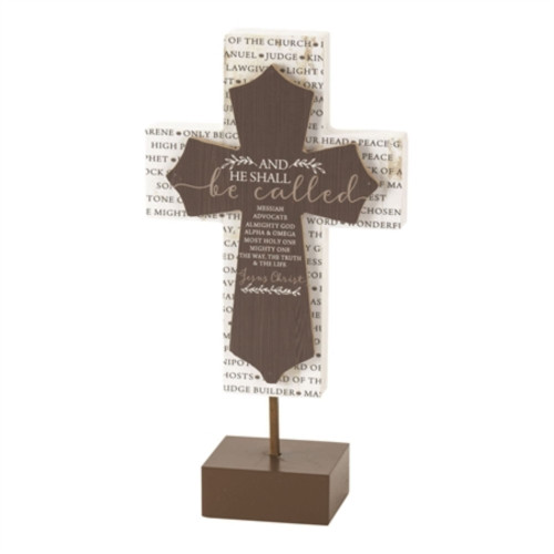 7.75" White and Brown "NAMES OF JESUS" Printed Cross Shaped Tabletop Decor
