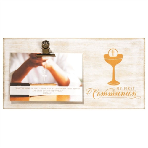 8.25" Beige and Gold "Communion Day" Rectangular Photo Clip Wall Plaque