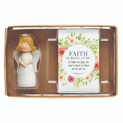 3" White and Green Religious Themed Angel Figurine with Blessing Card Gift Set (Pack of 2)