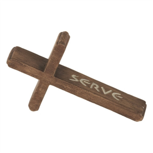 10" Brown "SERVE" Laying Cross Shaped Tabletop Decor