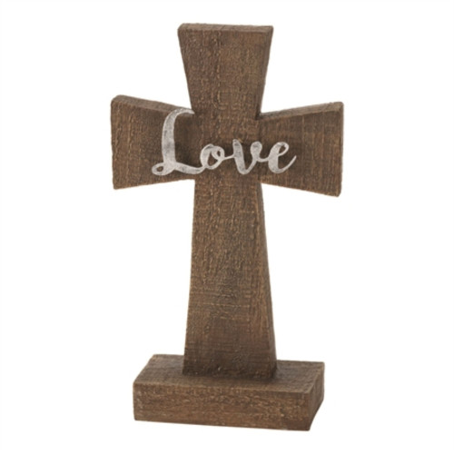 9.25" Silver and Brown "LOVE" Cross Shaped Tabletop Decor