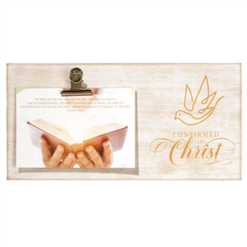 8.25" Beige and Gold "Confirmed in Christ" Rectangular Photo Clip Wall Plaque