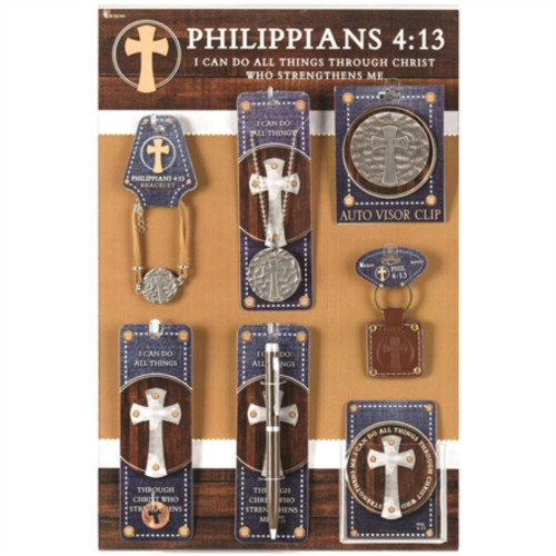 Beige and Brown Philippians 4:13 Printed Rectangular Display Board with Assortment