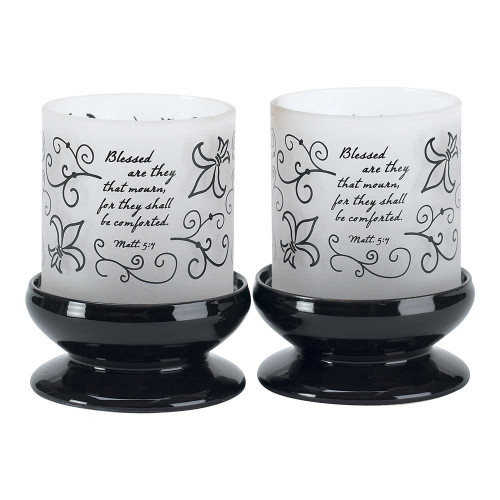Set of 2 Frosted Glass and Dolomite Bereavement Religious Candle Holders 5.5” - 33474796