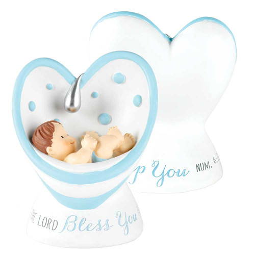 5” Blue White Baby Boy Baptism Religious Resin Figurine