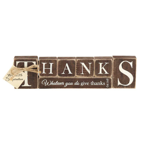 9.75”  Brown Rustic ‘Thanks Col 3:17” Religious 7-Piece Tabletop Blocks