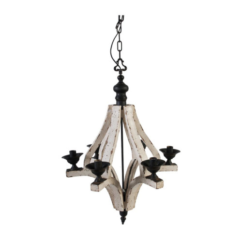 32.25" Beige and Black Vintage Style Distressed Six-Light Chandelier
