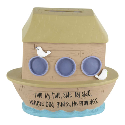 4.25” Beige “Noah’s Ark Two by Two” Resin Coin Bank