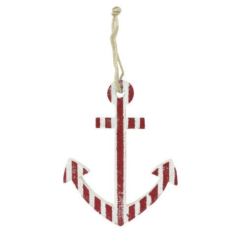 10" Cape Cod Inspired Nautical Red and White Striped Anchor Wall Decor