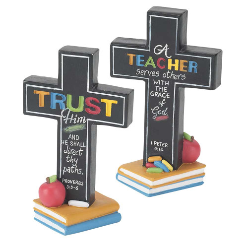 Trust A Teacher Black Tabletop Resin Cross 5" x 3"