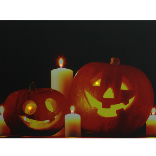 Orange and Black LED Lighted Halloween Jack-o'-Lanterns Wall Art 15.75" x 19.5"
