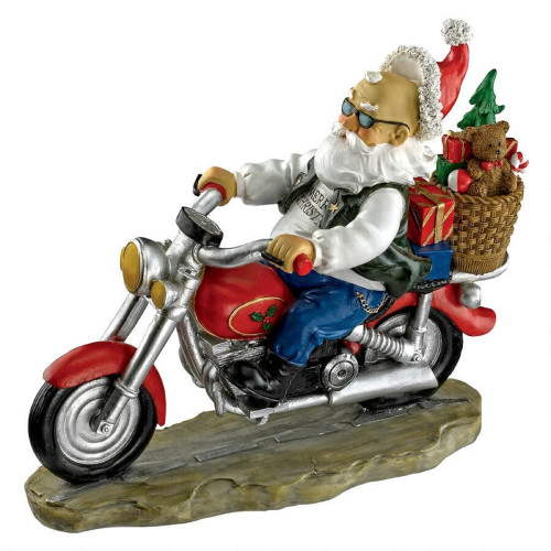 12.5" Old School Father Christmas Santa Biker Outdoor Garden Statue