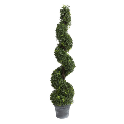 48" Green and Black Potted Spiral Boxwood Topiary Tree