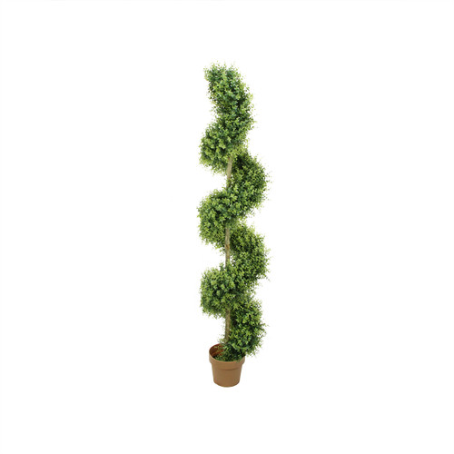 5.5' Potted Two Tone Artificial Boxwood Spiral Topiary Tree - Unlit