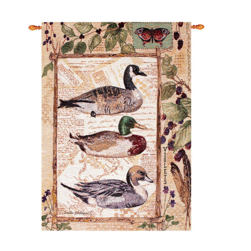 Brown and Violet Ducks Wall Hanging Tapestry 26" x 36"