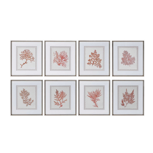 Set Of 8 Coral Gestures Prints Hand Painted Indoor Wall Art 20"