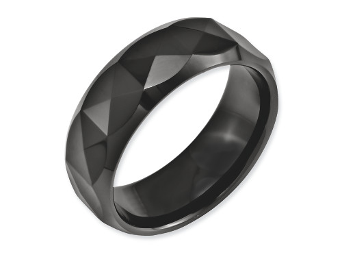 Chisel Ceramic Faceted Black 8mm Polished Beveled Edge Wedding Band CER13 - CER13AI105