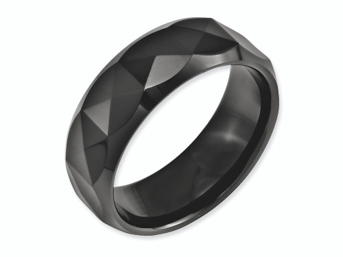 Chisel Ceramic Faceted Black 8mm Polished Beveled Edge Wedding Band CER13 - CER13AI12