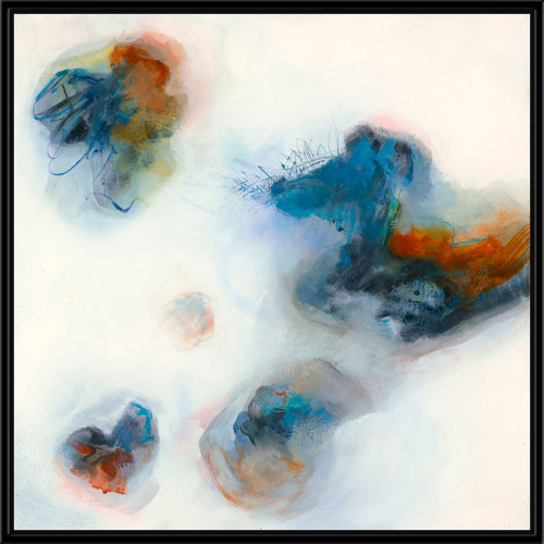48” x 48” Blue and Orange Chromatic Clash Canvas Square Framed Wall Art Decoration - 33421379