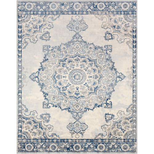 8.8' x 12.25' Traditional Style Beige and Blue Rectangular Area Throw Rug