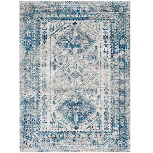 5’3” x 7’3” Distressed Finish Sky Blue and White Rectangular Area Rug