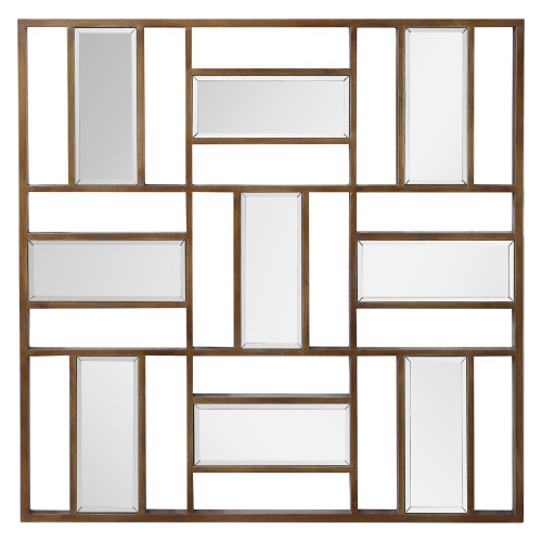 36" Geometric Gold Wood Mirror Accent Hanging Wall Art