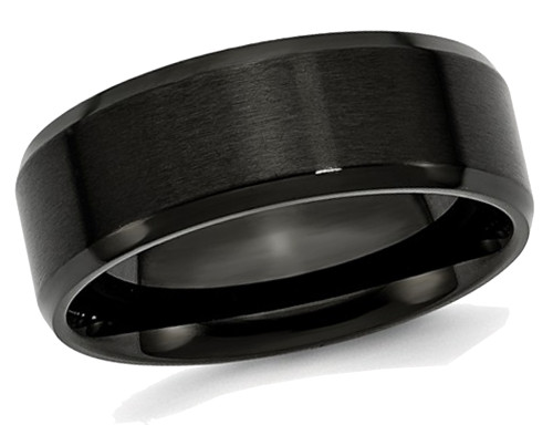 Mens Black Plated Stainless Steel 8mm Beveled Edge Wedding Band - 88QGG0324GM-8.5