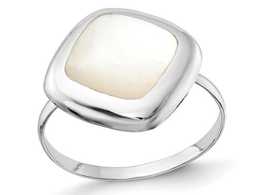 White Mother of Pearl Ring in Sterling Silver - 68QGG7010MOP-4.5