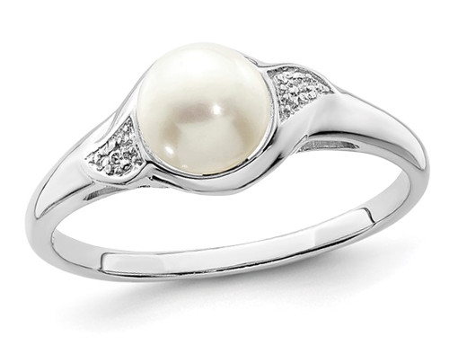 Solitaire Freshwater Cultured Pearl Ring 6.5mm in Sterling Silver - 68QGG4485PF-8