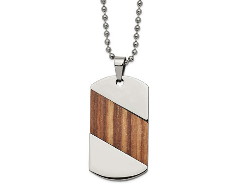 Mens Dog Tag Pendant Necklace with Rosewood Inlay in Titanium with Chain