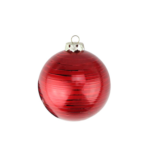 2ct Red Drizzled Line Shatterproof Matte Christmas Ball Ornaments 3.25" (80mm)